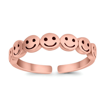 Smiley Face Toe Ring Rose Tone Adjustable Band 925 Sterling Silver (4mm)